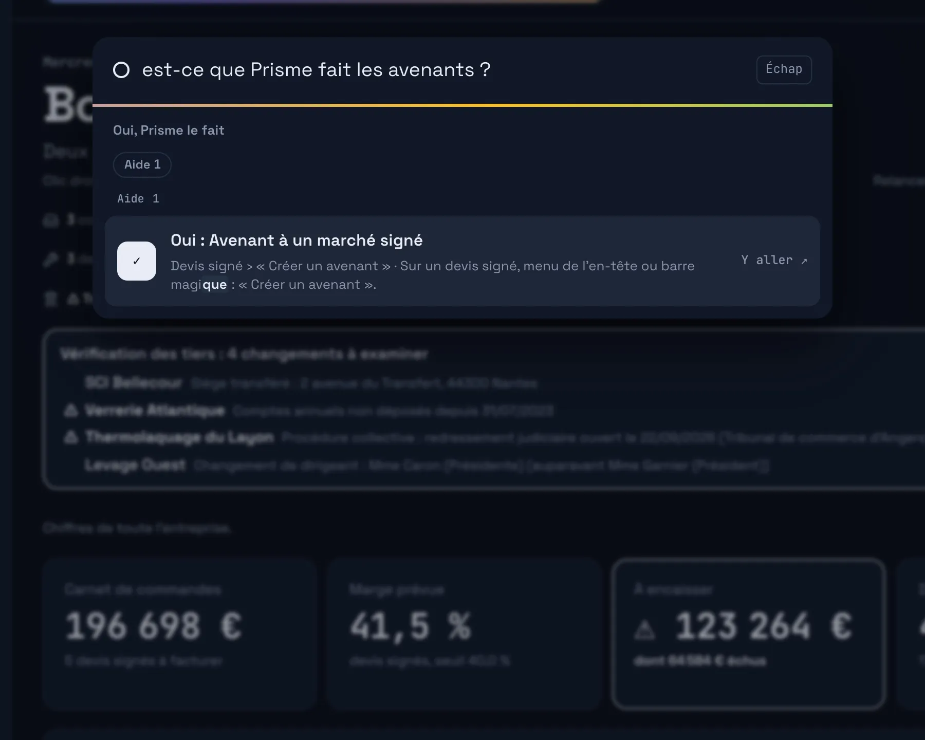 La barre magique répond à une question sur les avenants