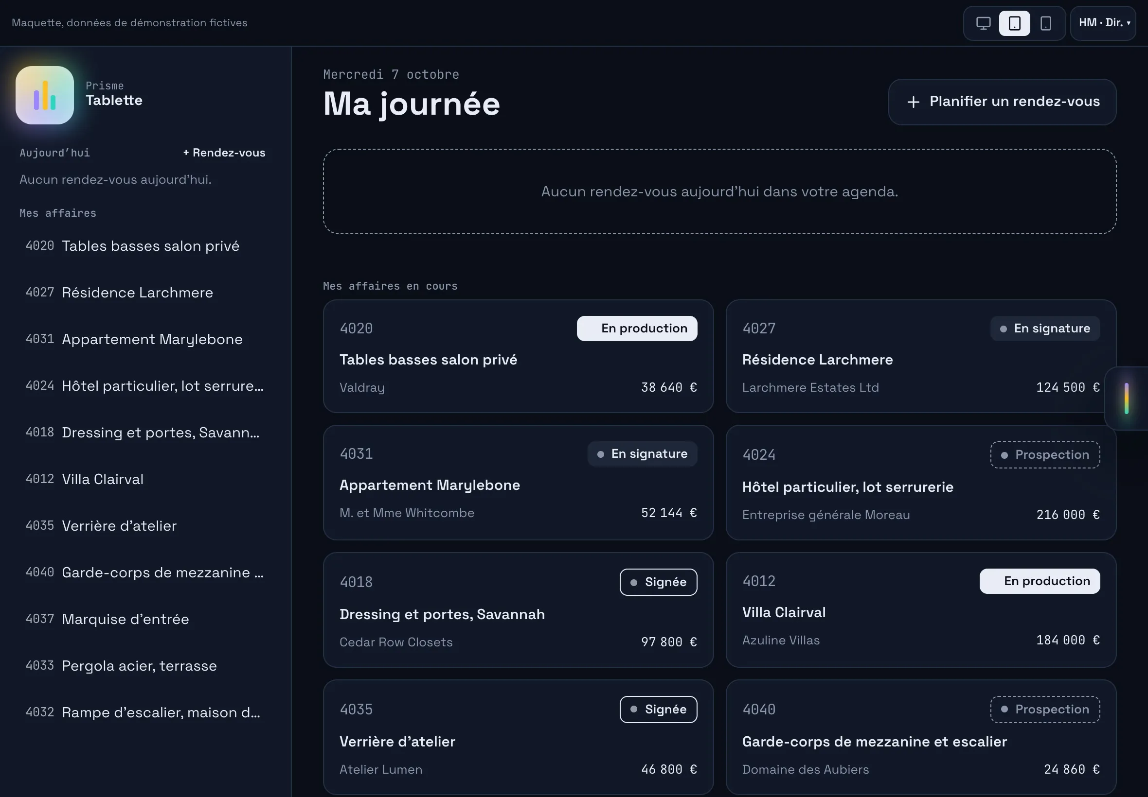 Prisme sur tablette